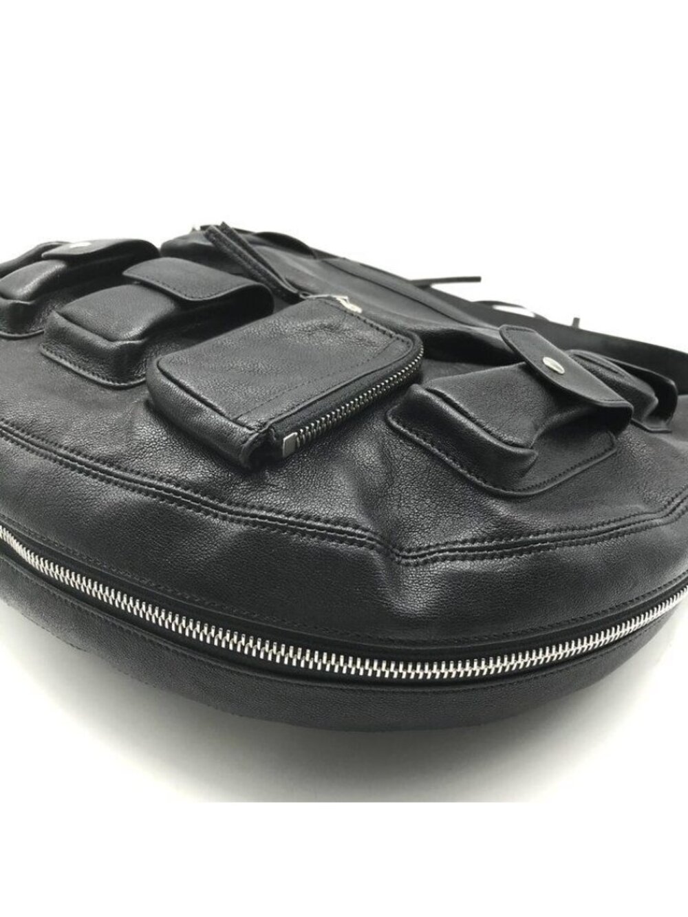 Celine Multi Pocket Silver Hobo Half Moon Leather Hand Shoulder Bag Black - Picture 6 of 10